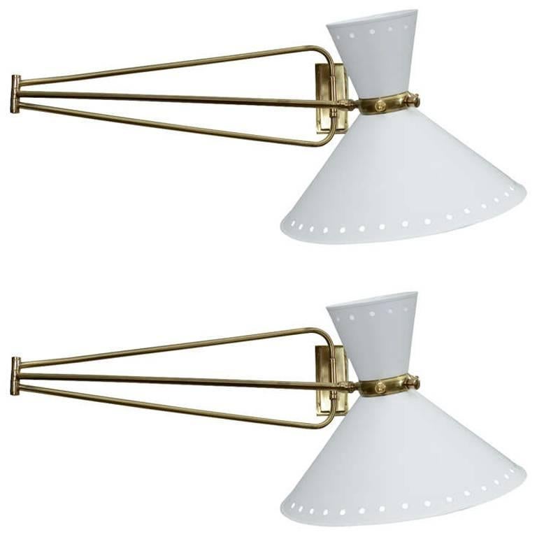 Large Lunel Sconces with Metal Shades For Sale