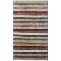 Handmade Carpet Oriental Rug Multi coloured Striped Rug Contemporary Modern Rug
