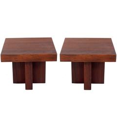 Pair of Clean Lined Walnut End Tables by Milo Baughman