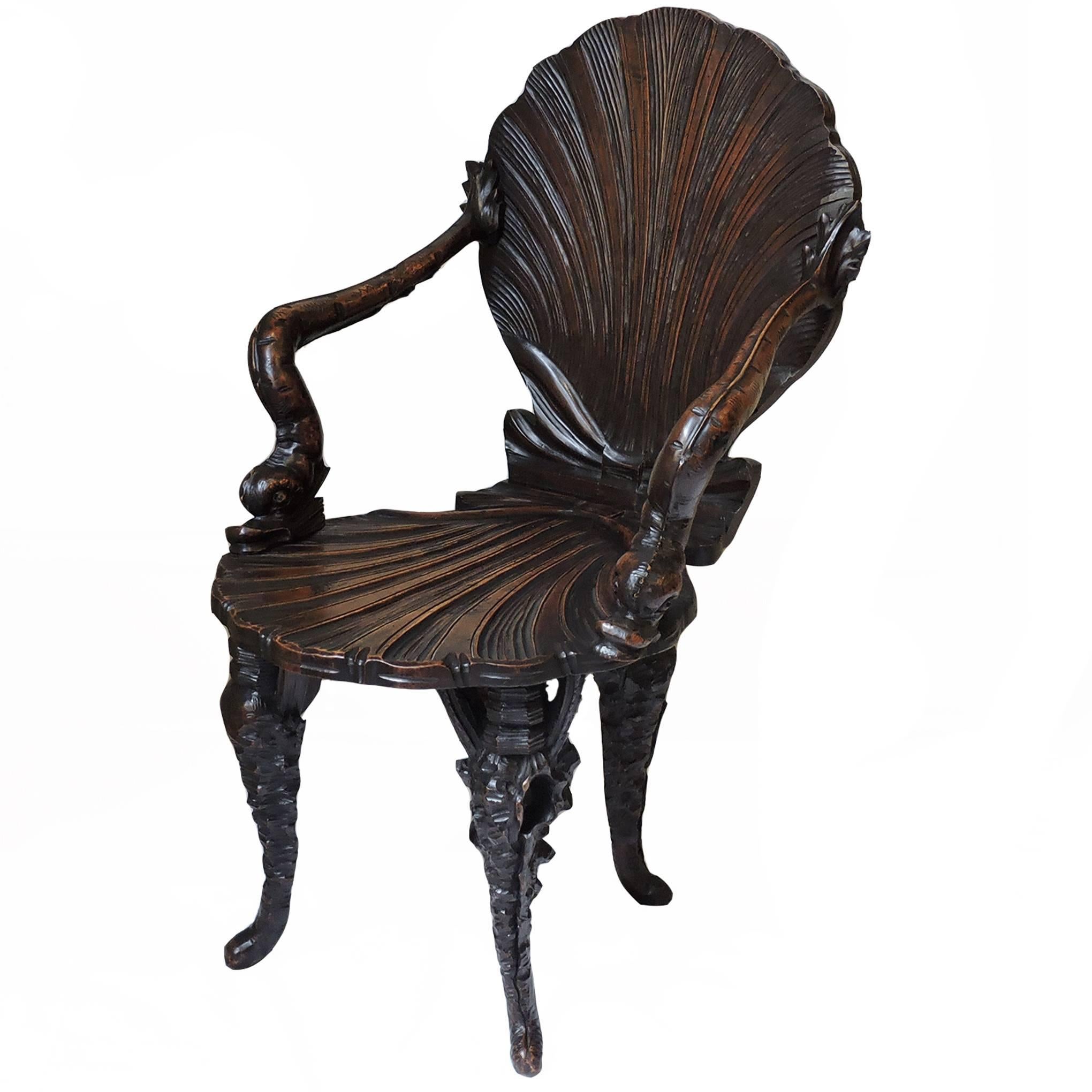 Carved Wood Italian Grotto Chair For Sale