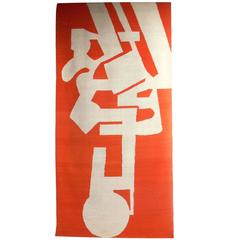 Large-Scale Modernist Tapestry in Vibrant Orange and White