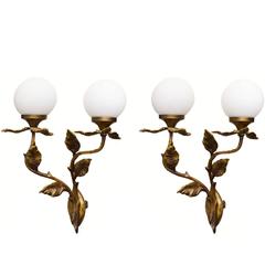 French ‘Feuillage’ Pair of Sconces
