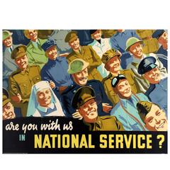 Vintage Original British World War II Poster "Are You With Us In National Service?"