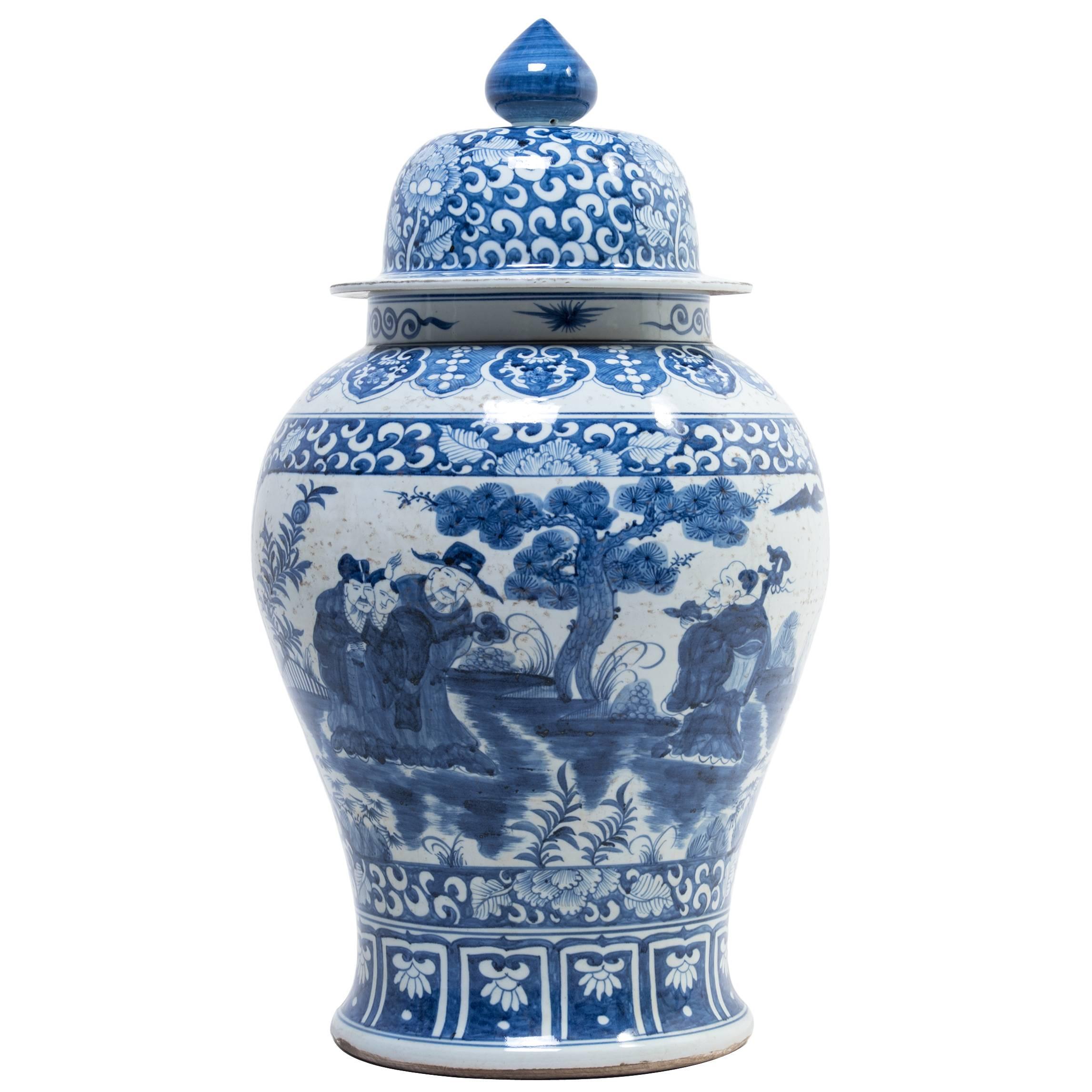 Blue and White Ginger Jar with Scholars in a Garden Portraits