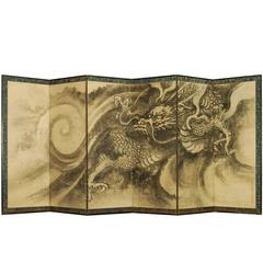 Antique Japanese Dragon Screen Attributed to Kano Tanyu, circa 17th Century 9