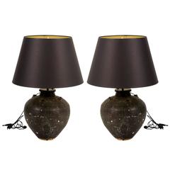 Pair of Late 18th Century Chinese Black Pots Made into Lamps