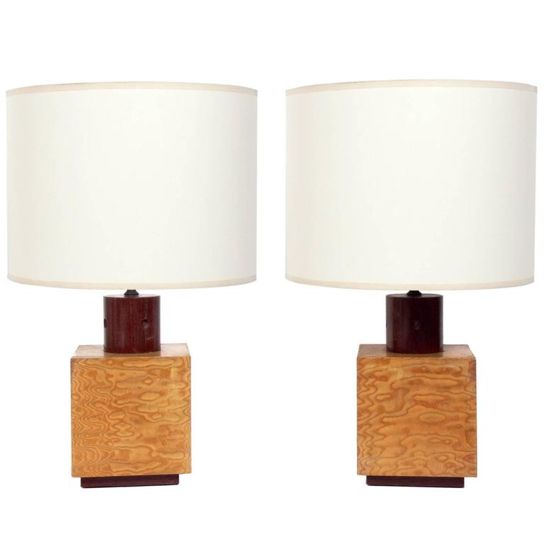 Pair Of Burl Wood Cube Lamps By Andrew Szoeke For At 1stdibs Pair Of Burl Wood Cube Lamps By Andrew Szoeke For