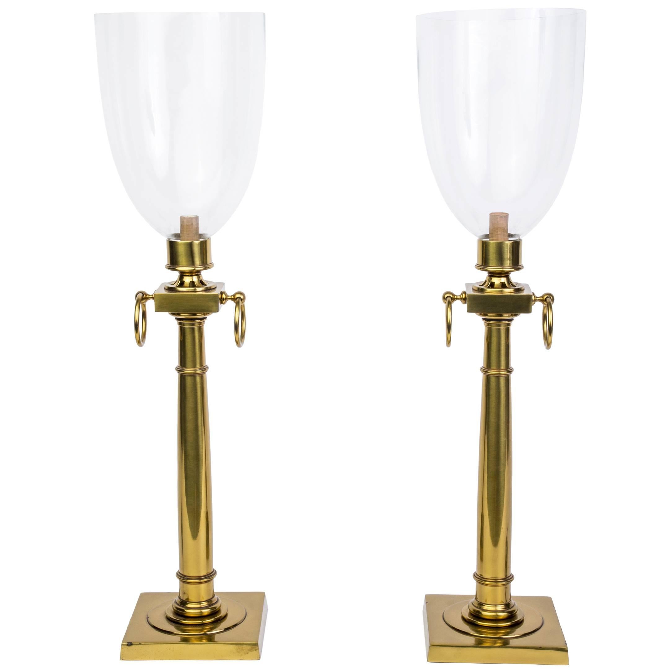 Pair of Mid-Century Modernist Hurricane Lamps Attributed to Tommi Parzinger For Sale