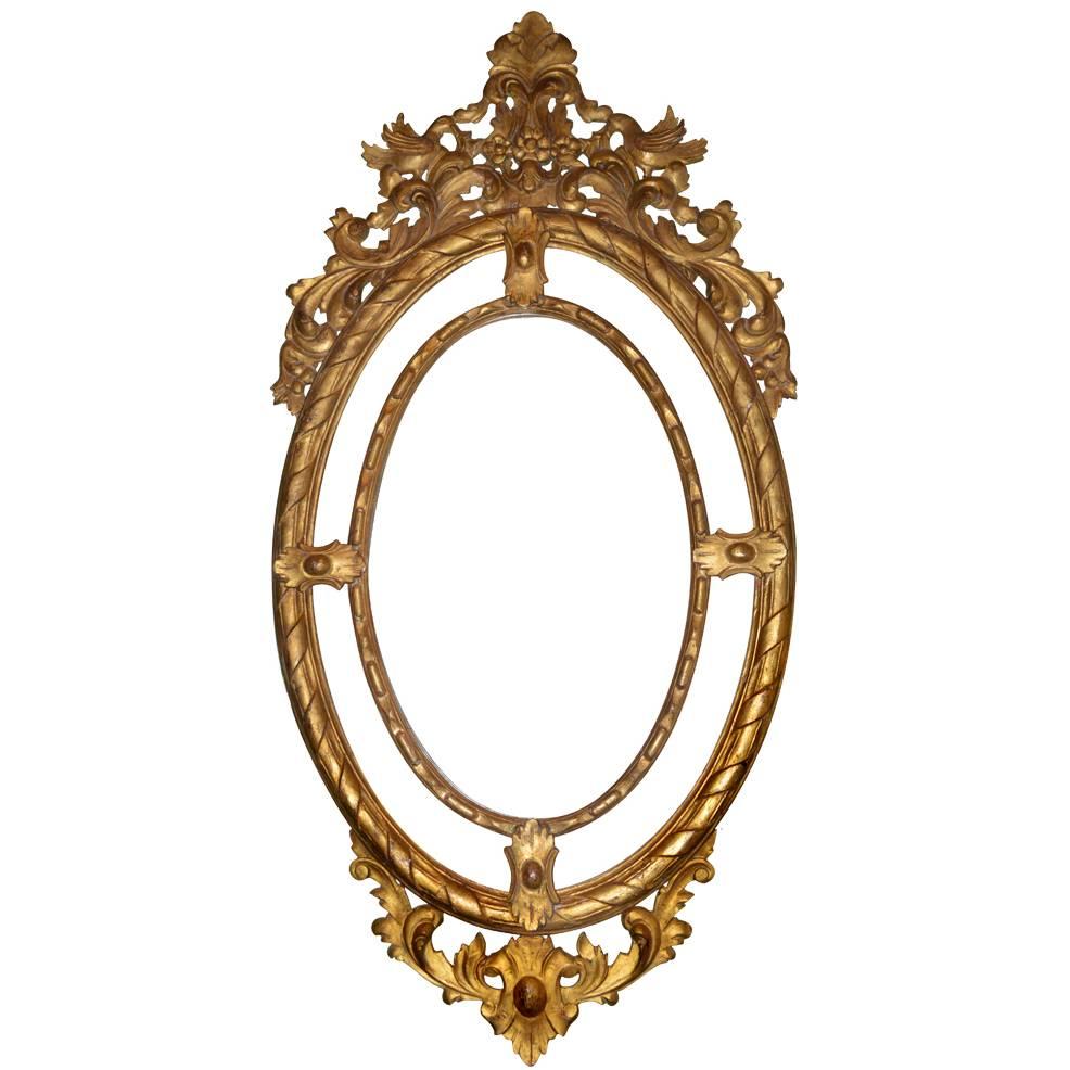 Large Oval Hand-Carved Giltwood Mirror