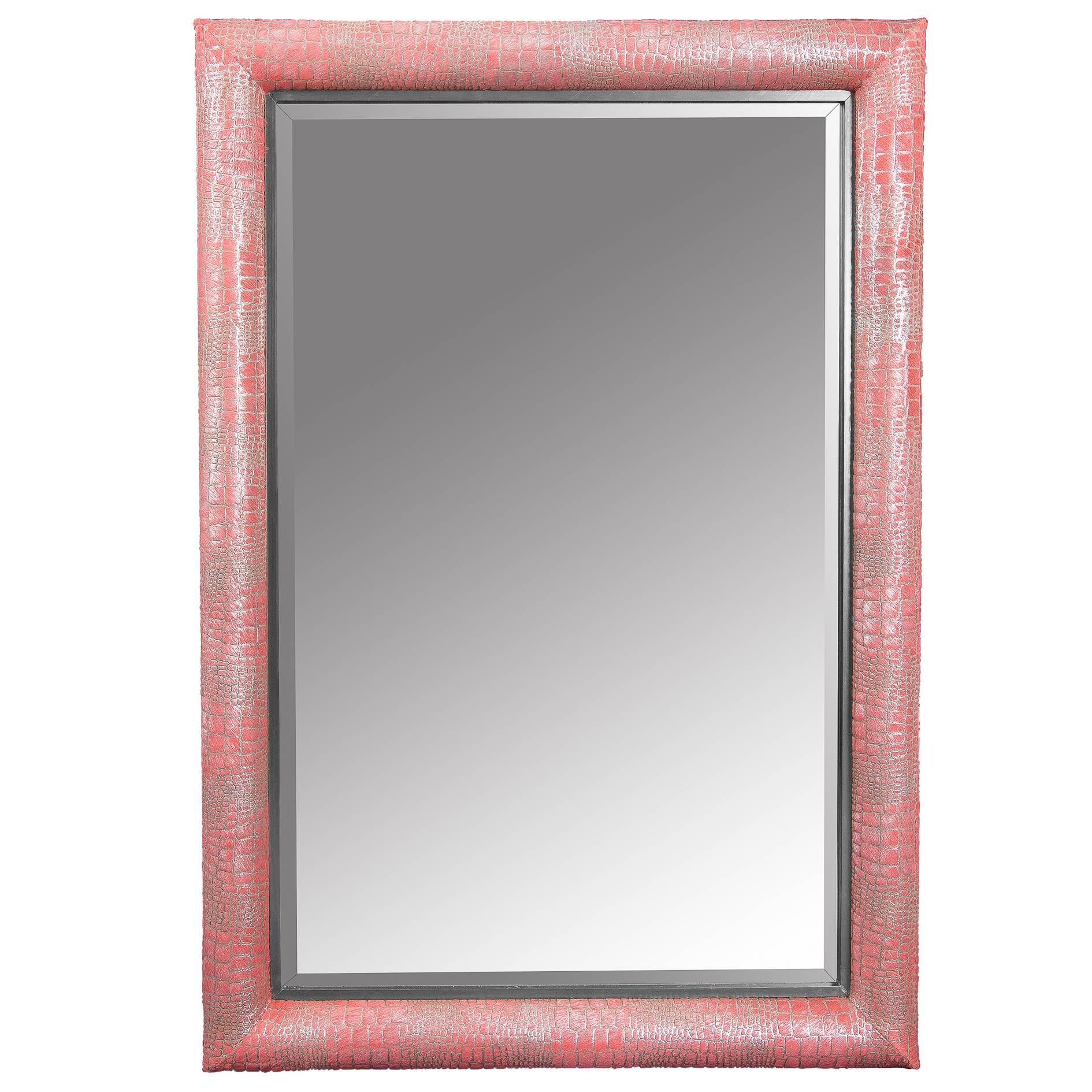 Croco Embossed Watermelon Hair-on hide Framed Mirror For Sale