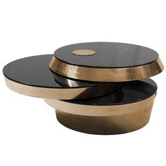European Mid-Century Modern Style Rotating Gold, Marble Center Coffee Table 3