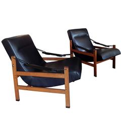 Pair of Leather Armchairs Attributed to G. Frattini