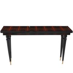 French Art Deco Long Exotic Macassar Ebony Console Table, circa 1940s