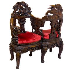 Magnificent Carved Paduk Tête-à-Tête, Second Half of 19th Century, China 4