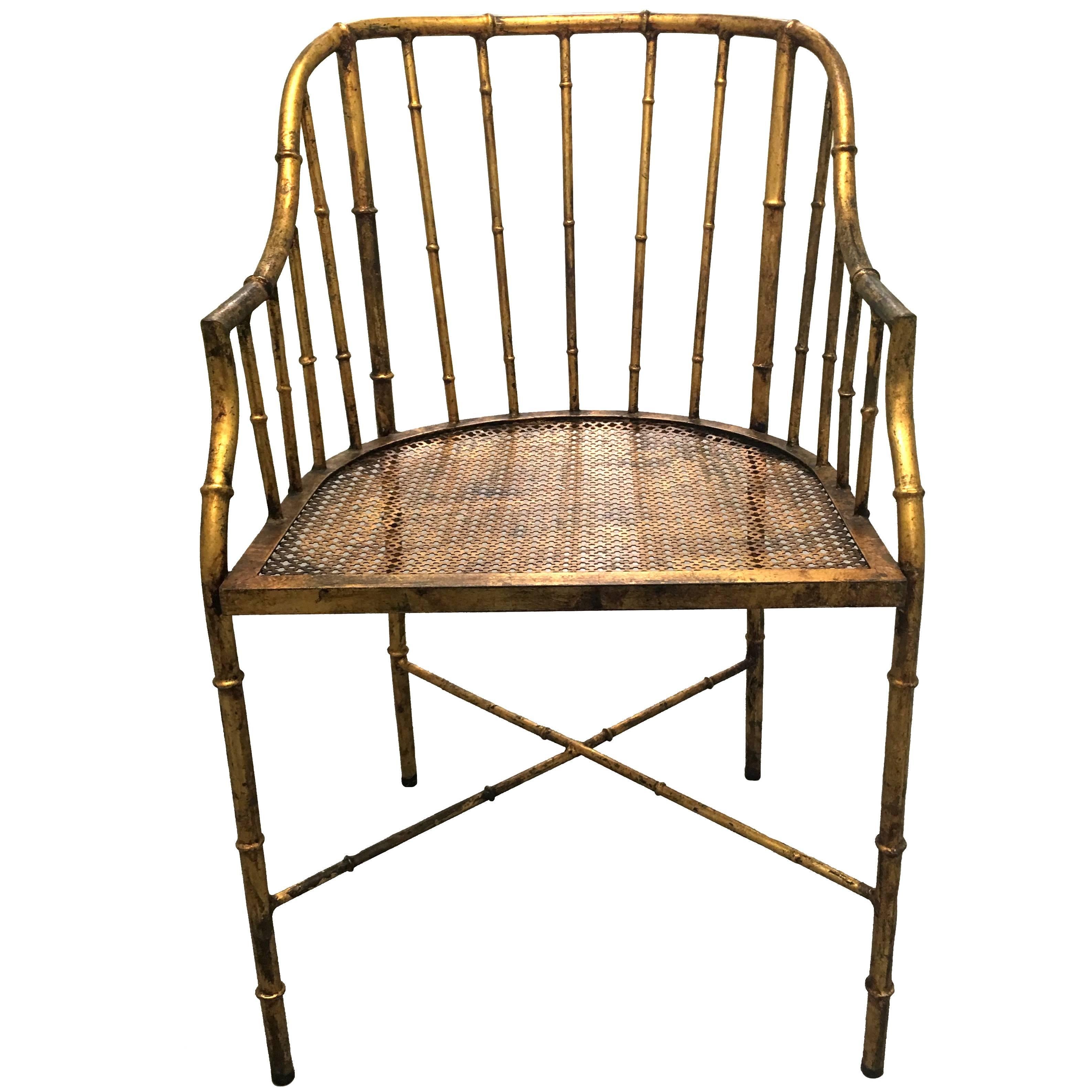 Burnished Gilt Metal Bamboo Armchair by La Barge
