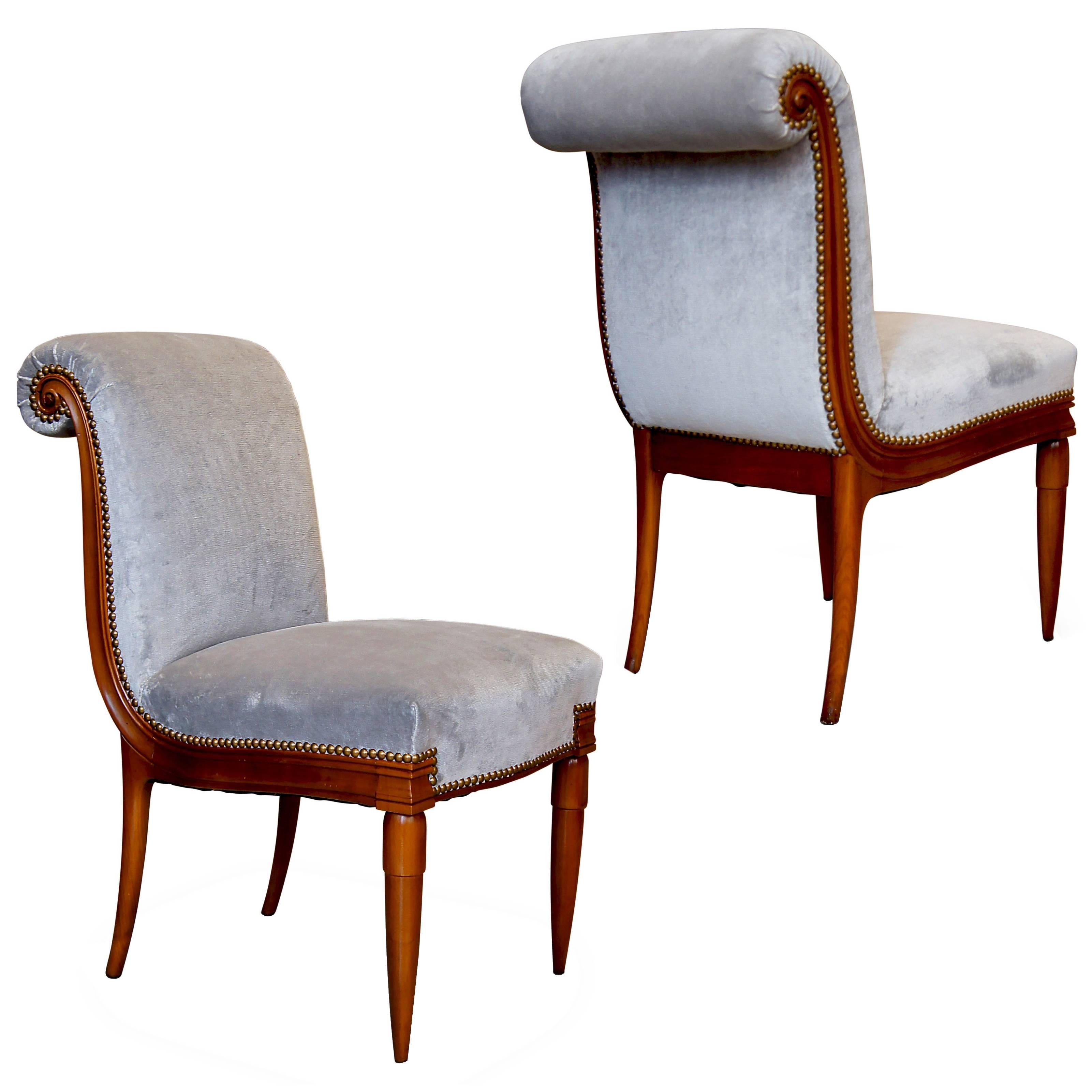 Pair of Sinuous Chairs in Cherry by Armand-Albert Rateau For Sale