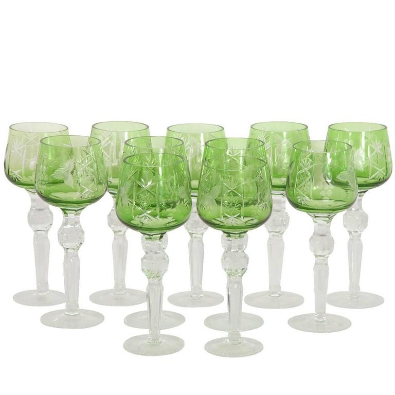 Antique Fostoria "Garland" Yellow Etched Glass Stem Set of Nine at 1stdibs