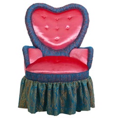 Victorian Heart Chair in Iridescent Pink Velvet and Syrian Damascus Silk