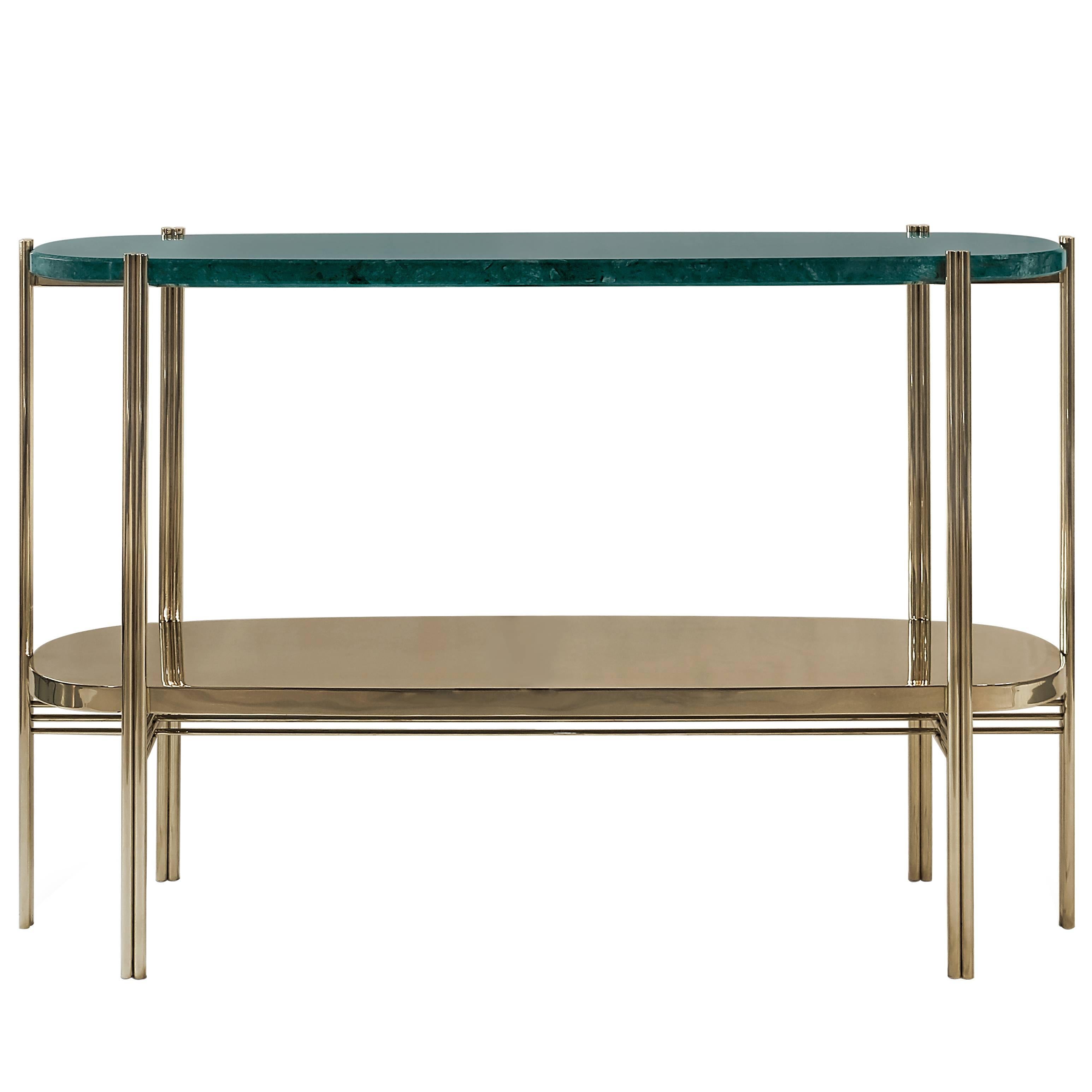 Large European Mid-Century Modern Retro Marble and Brass Console Table For Sale