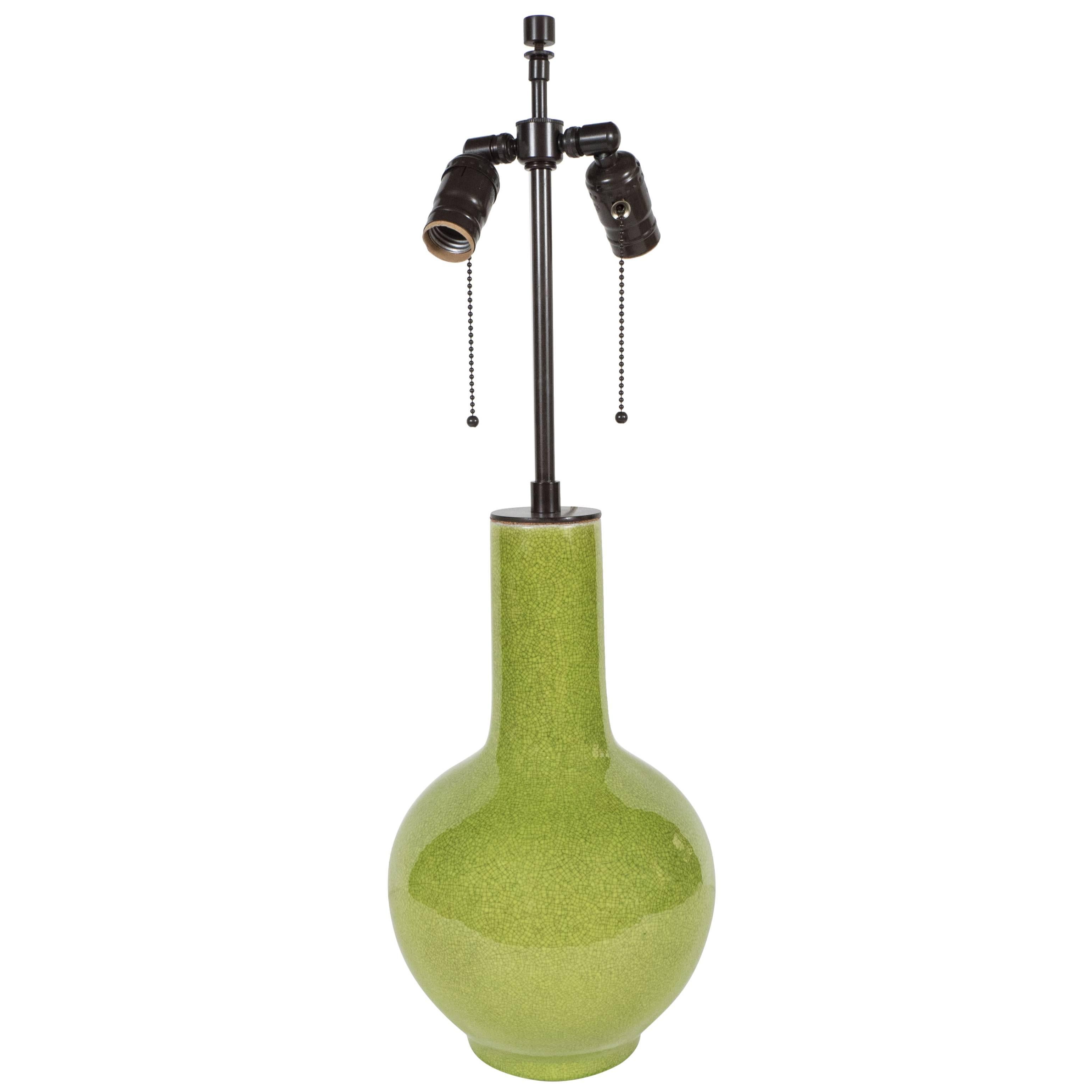 Chinese Chartreuse Craquelure Vase For Sale