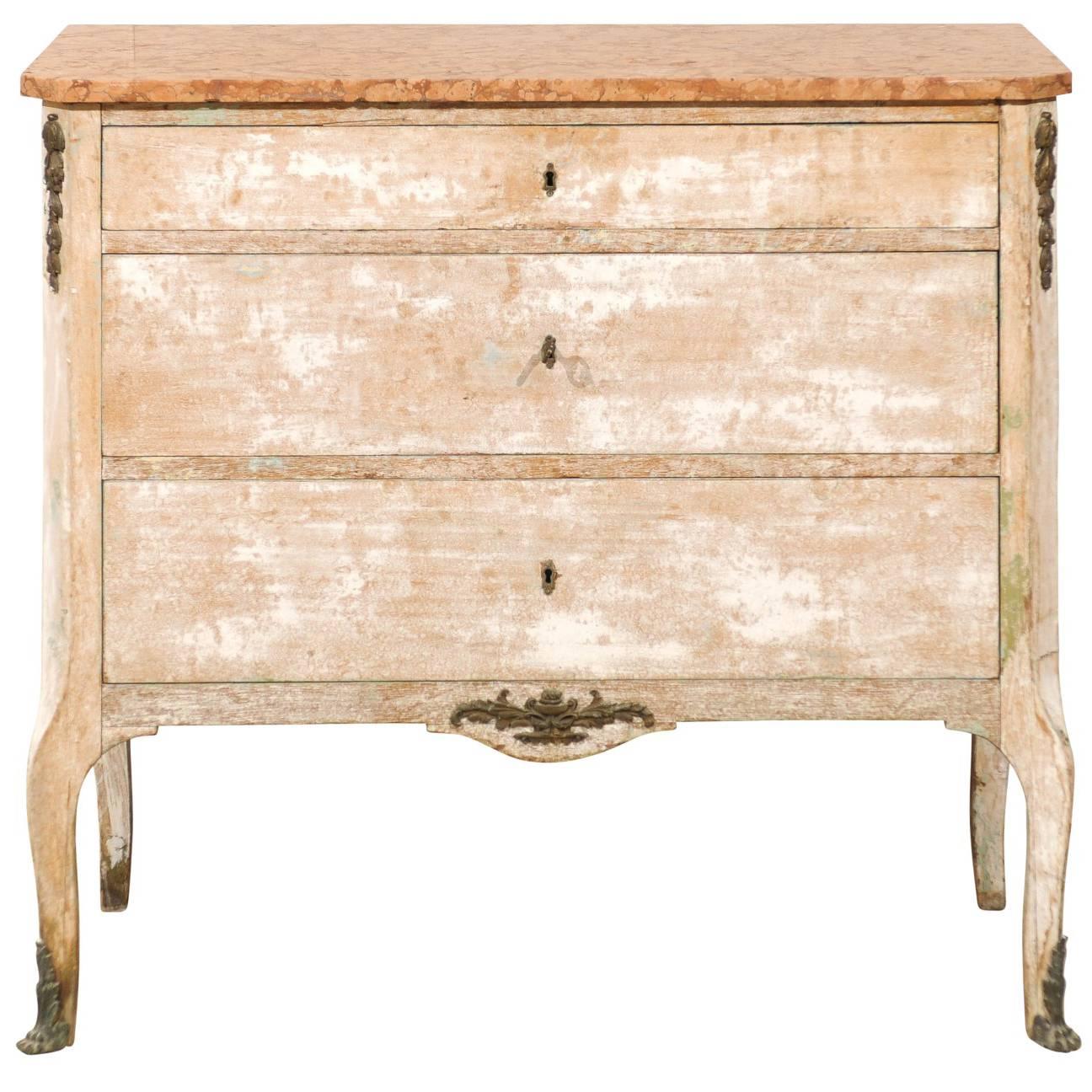 French Early 19th Century Marble Top, Three-Drawer Chest