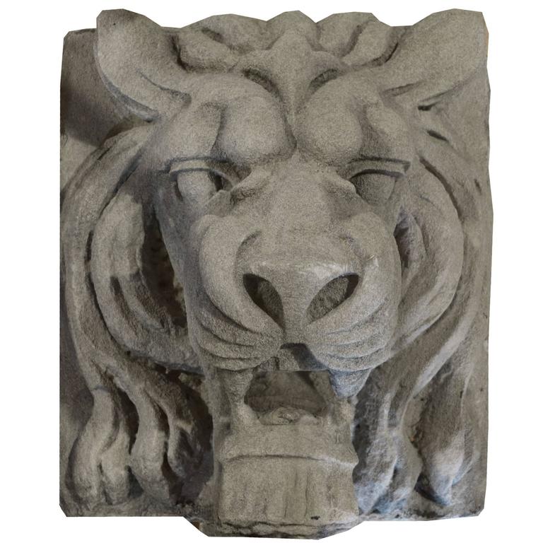 American Carved Limestone Lion Head Facade Ornament For Sale at 1stDibs