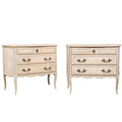 Pair of Vintage Three-Drawer Raised Chests, American with Rococo Style Hardware