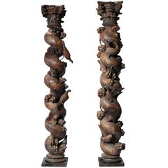 Pair of Continental Pierce-Carved Columns