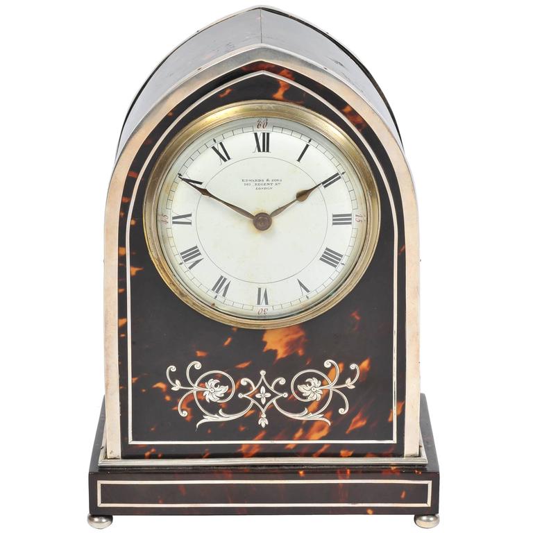 Silver and Tortoiseshell Mantel Clock For Sale at 1stdibs