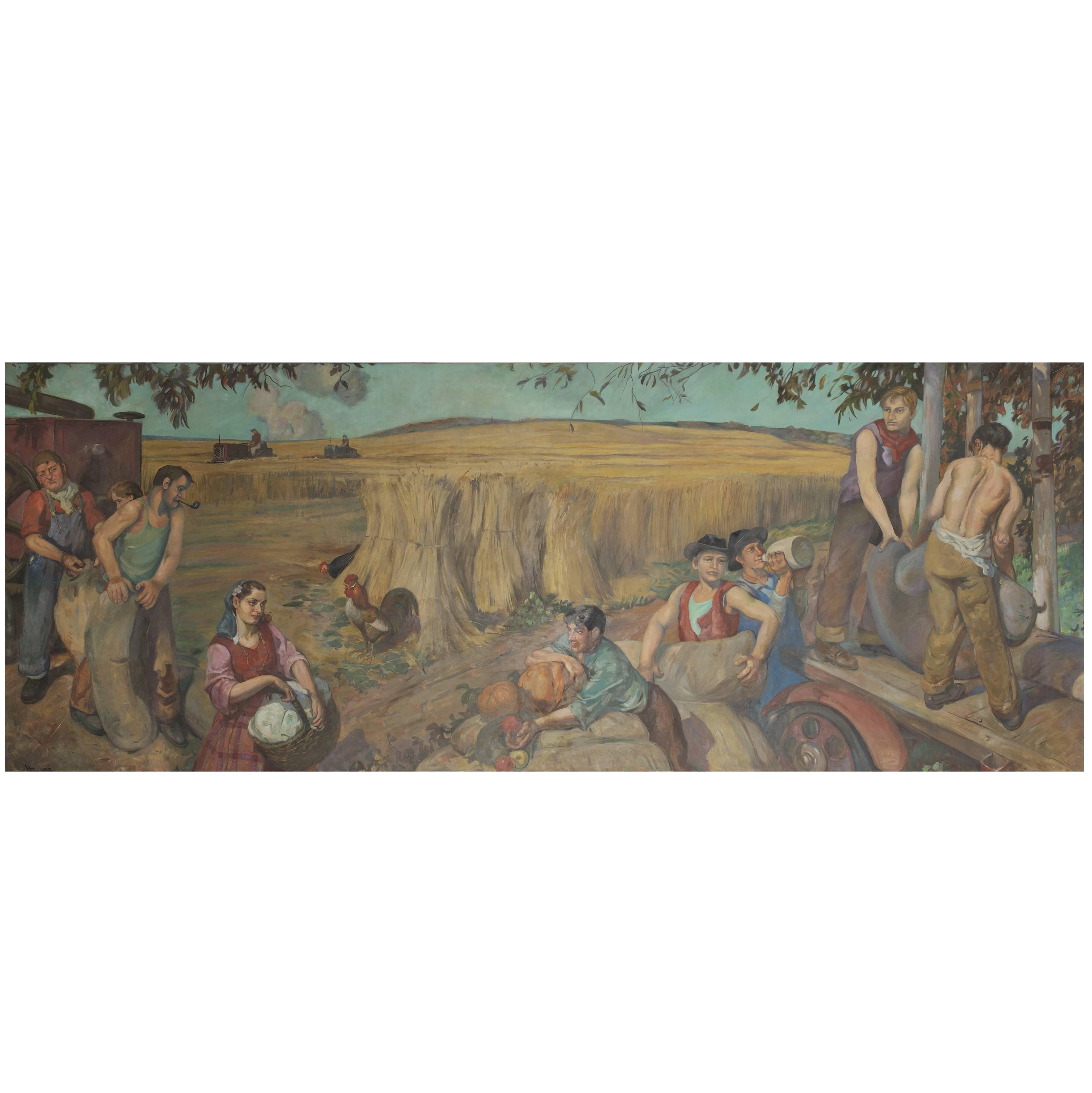 Large, Impressive WPA Era Mural by John M. Heller "Agriculture" For Sale