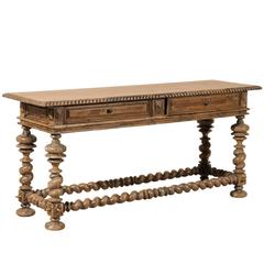 Portuguese Style Two-Drawer Console Table with Barley Twist Stretcher