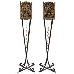 Pair of Iron and Patinated Bronze Plant Stands in the Manner of Oscar Bach