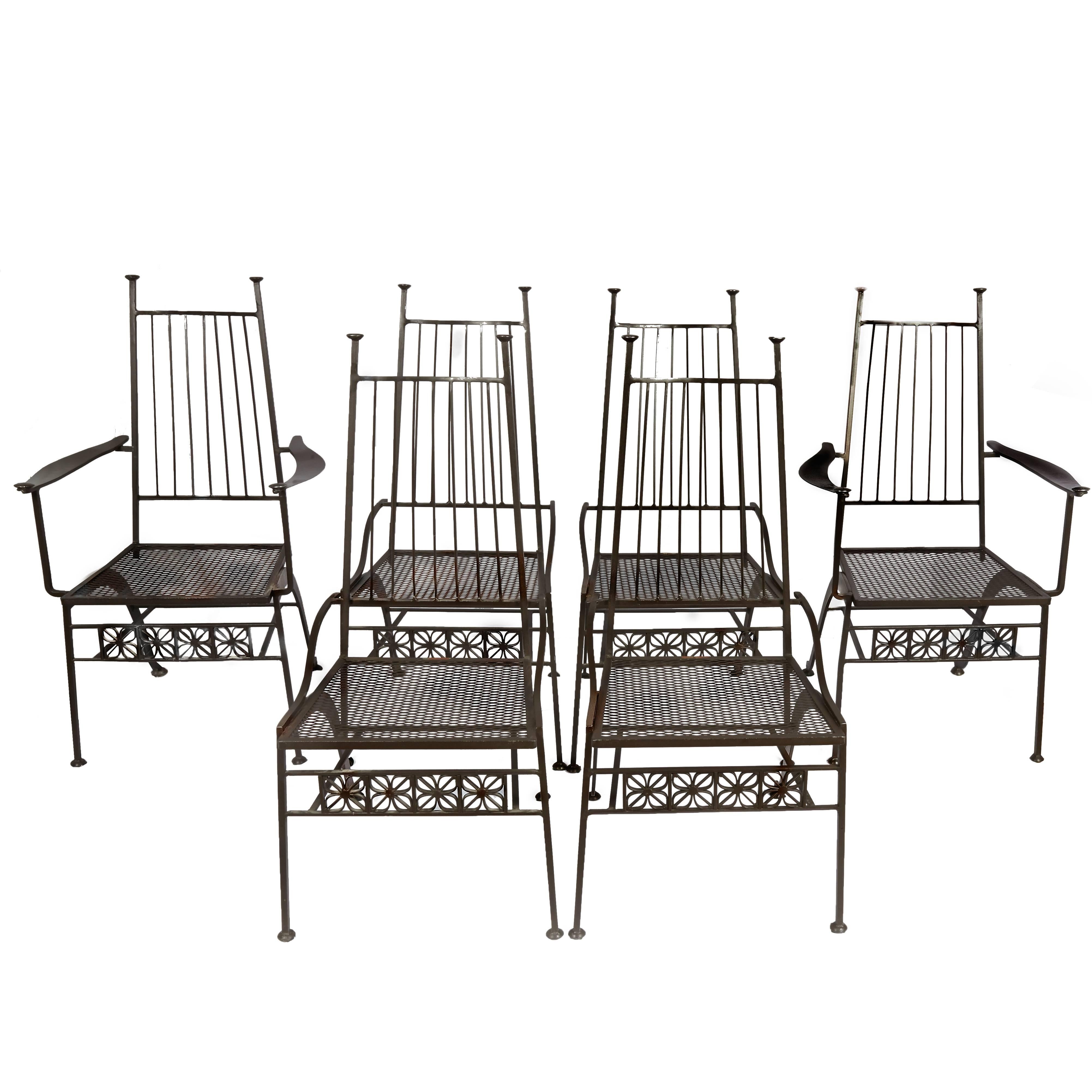 Rare Set of Six Salterini Wrought Iron Chairs For Sale