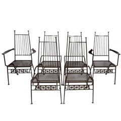Rare Set of Six Salterini Wrought Iron Chairs
