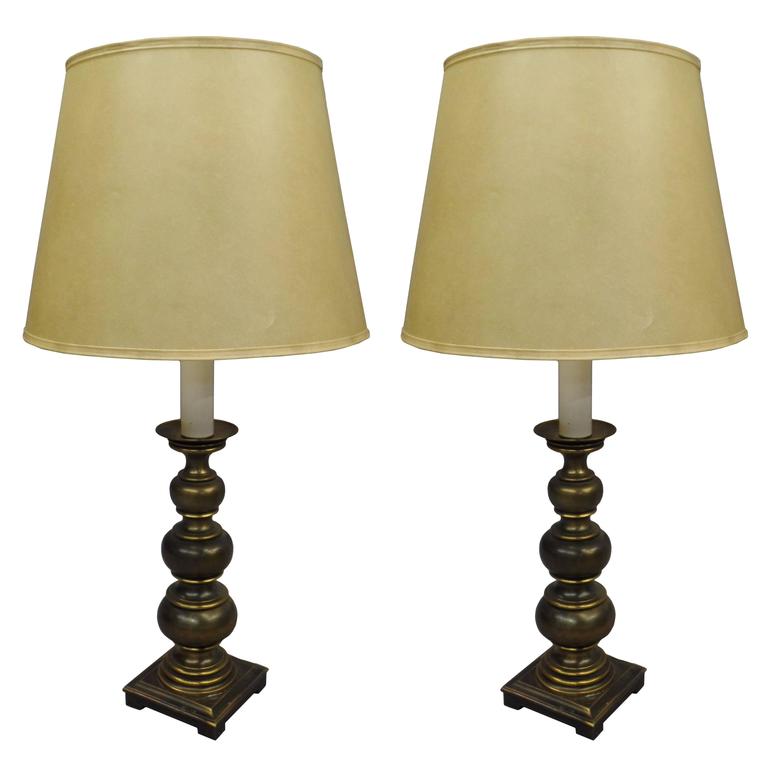 Pair of British MId-Century Modern Neoclassical Brass Ball Lamps