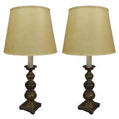 Pair, Large Modern Neoclassical Brass Ball Lamps, style Jean-Michel Frank, 1940