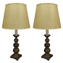 Vintage Pair of British MId-Century Modern Neoclassical Brass Ball Lamps