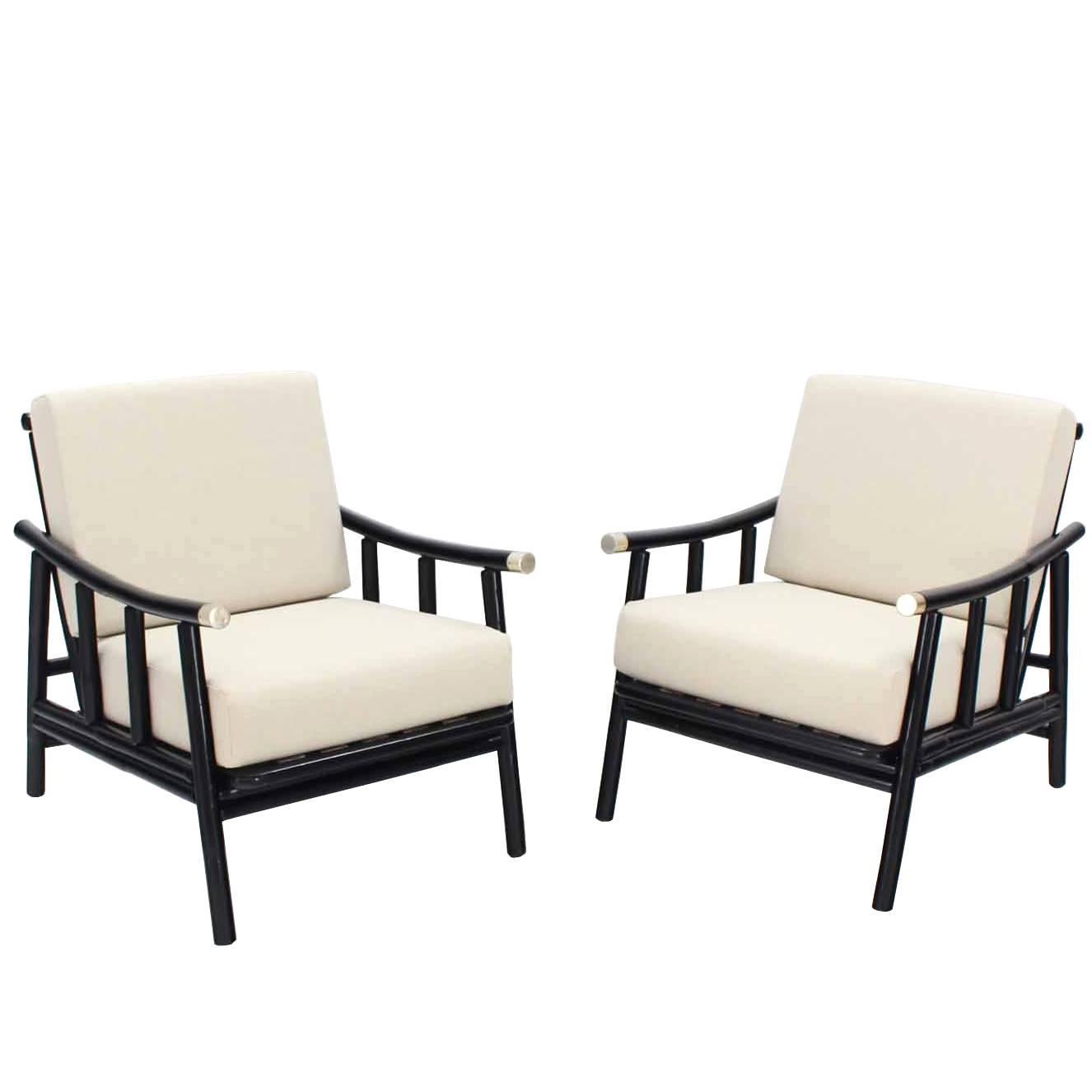 Paire de fauteuils de salon en faux bambou, tapissés, neufs