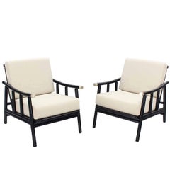 Vintage Pair of Faux Bamboo Lounge Chairs New Upholstery