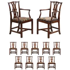 Antique Fine Set of Eleven Chippendale Shell Carved Mahogany Dining Chairs