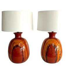 Vintage Pair of Ceramic Drip Glaze Lava Lamps