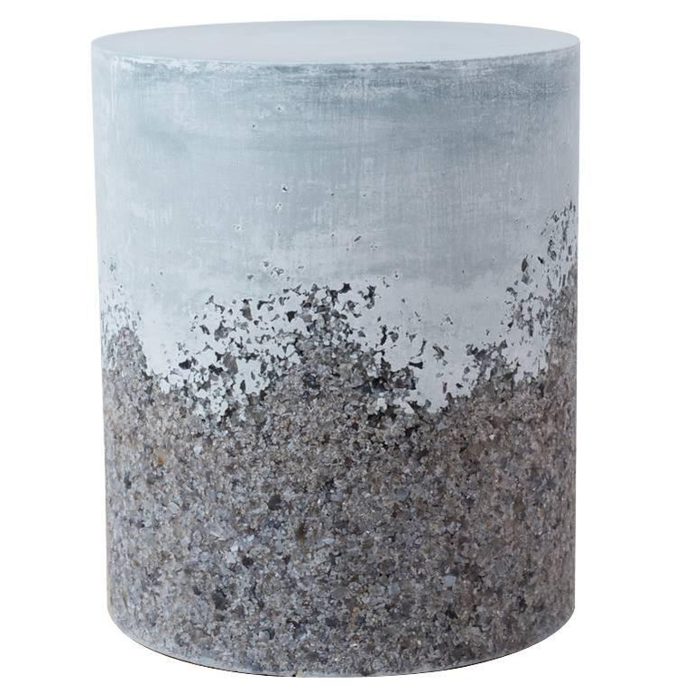 Hand Made Grey Agate and Light Blue Plaster Drum, Side Table by Samuel Amoia For Sale