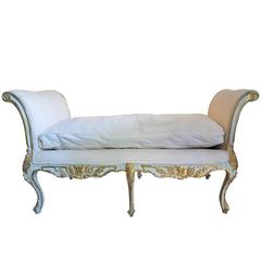 Antique Louis XV Style Gold Gilded and Painted Bench