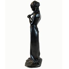 Girl with Braid 20th Century Cast Bronze Female Figure Signed P. Troubetzkoy