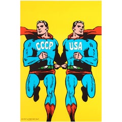 Original Vintage 1968 Guerre froide Superman Style Poster par Cieslewicz USSR CCCP USA