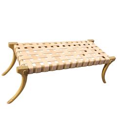 Lola Bench in White Oak with Leather Strapping by Haskell Klismos