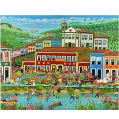 'Market in Bahia, Brazil' Oil Painting by Noted Folk Artist Didito of Maragujipe