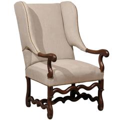 18th Century French Walnut Louis XIV Style Wing Chair