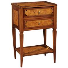 Late 18th Century French Two-Drawer Table in Burled Yew, Walnut and Fruitwood