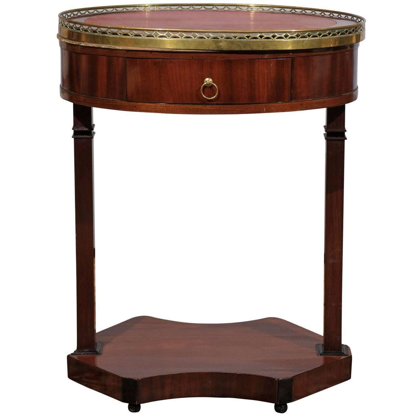 19th Century French Empire Mahogany Oval Table with Marble Top and Gallery